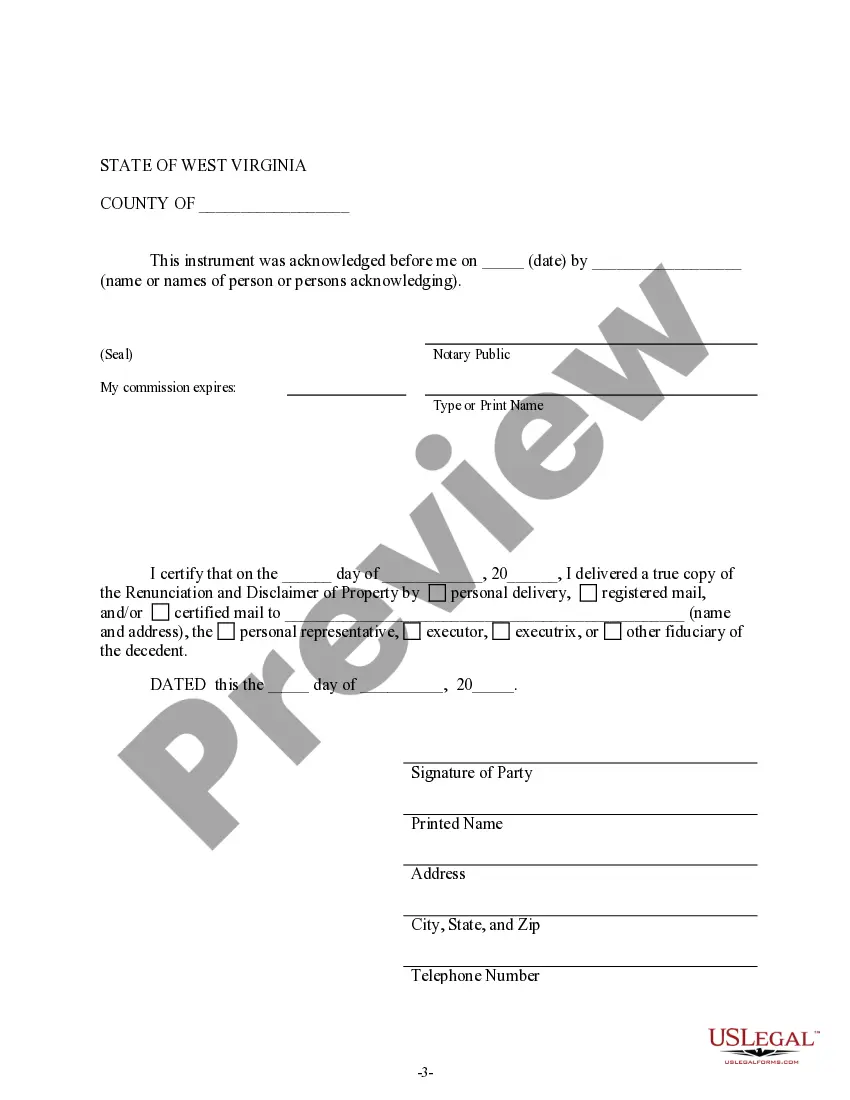 Preview Renunciation And Disclaimer of Joint Tenant or Tenancy Interest