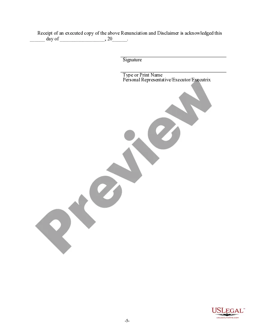 Preview Renunciation And Disclaimer of Joint Tenant or Tenancy Interest