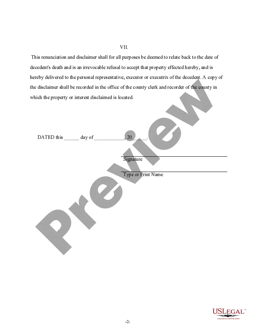 Preview Renunciation And Disclaimer of Real Property Interest