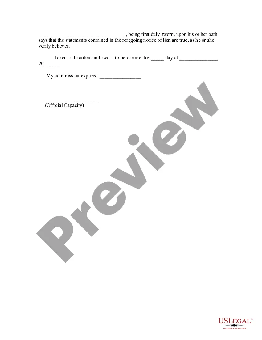 Preview Notice of Mechanic's Lien - Laborer working for owner - Individual
