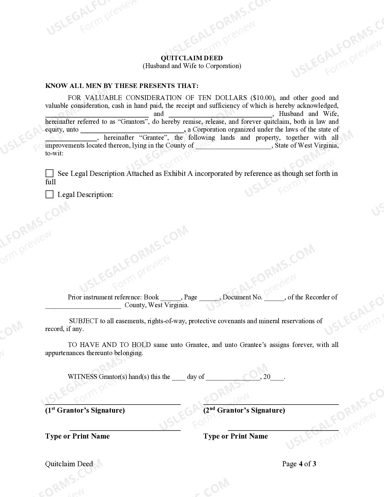 Preview Quitclaim Deed from Husband and Wife to Corporation