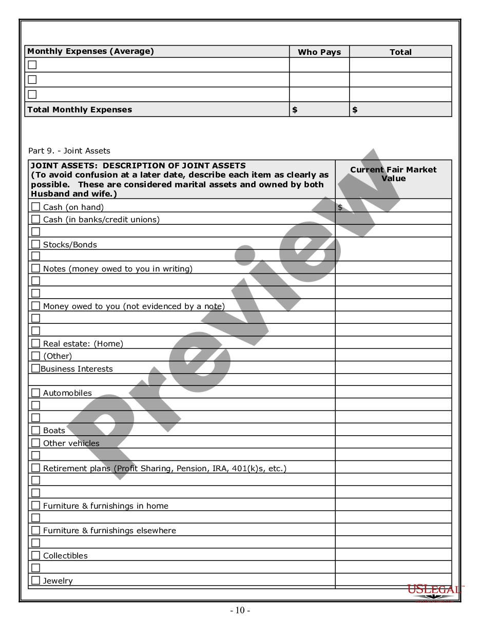 page 9 Divorce Worksheet and Law Summary for Contested or Uncontested Case of over 25 pages - Ideal Client Interview Form preview