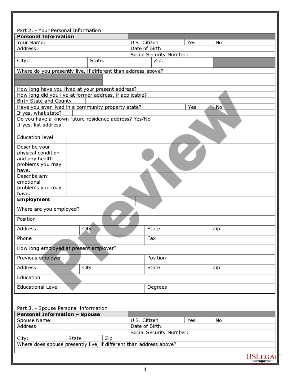 page 3 Divorce Worksheet and Law Summary for Contested or Uncontested Case of over 25 pages - Ideal Client Interview Form preview