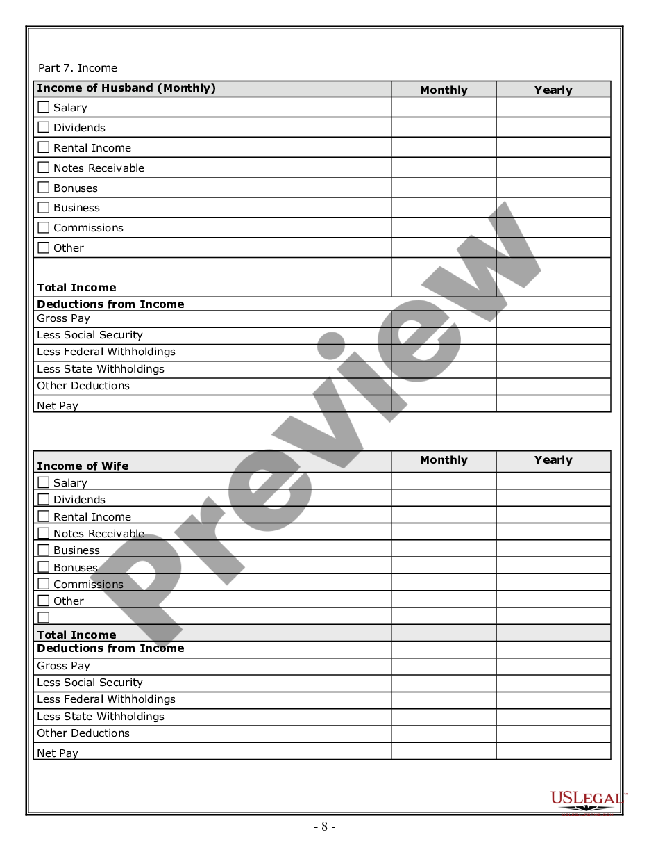 page 7 Divorce Worksheet and Law Summary for Contested or Uncontested Case of over 25 pages - Ideal Client Interview Form preview