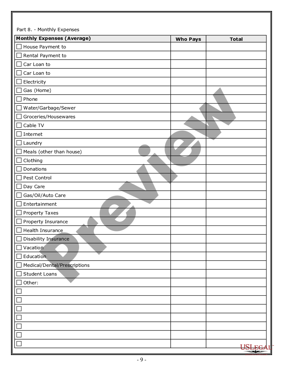page 8 Divorce Worksheet and Law Summary for Contested or Uncontested Case of over 25 pages - Ideal Client Interview Form preview