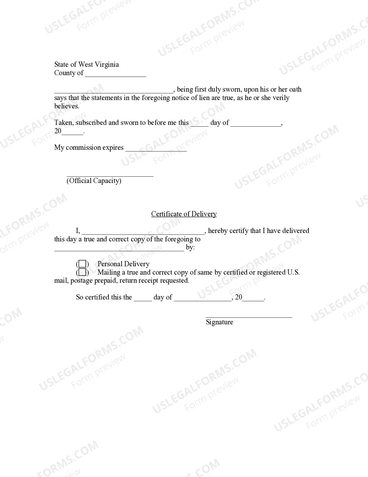 Preview Notice of Mechanic's Lien - Supplier to Owner - Corporation