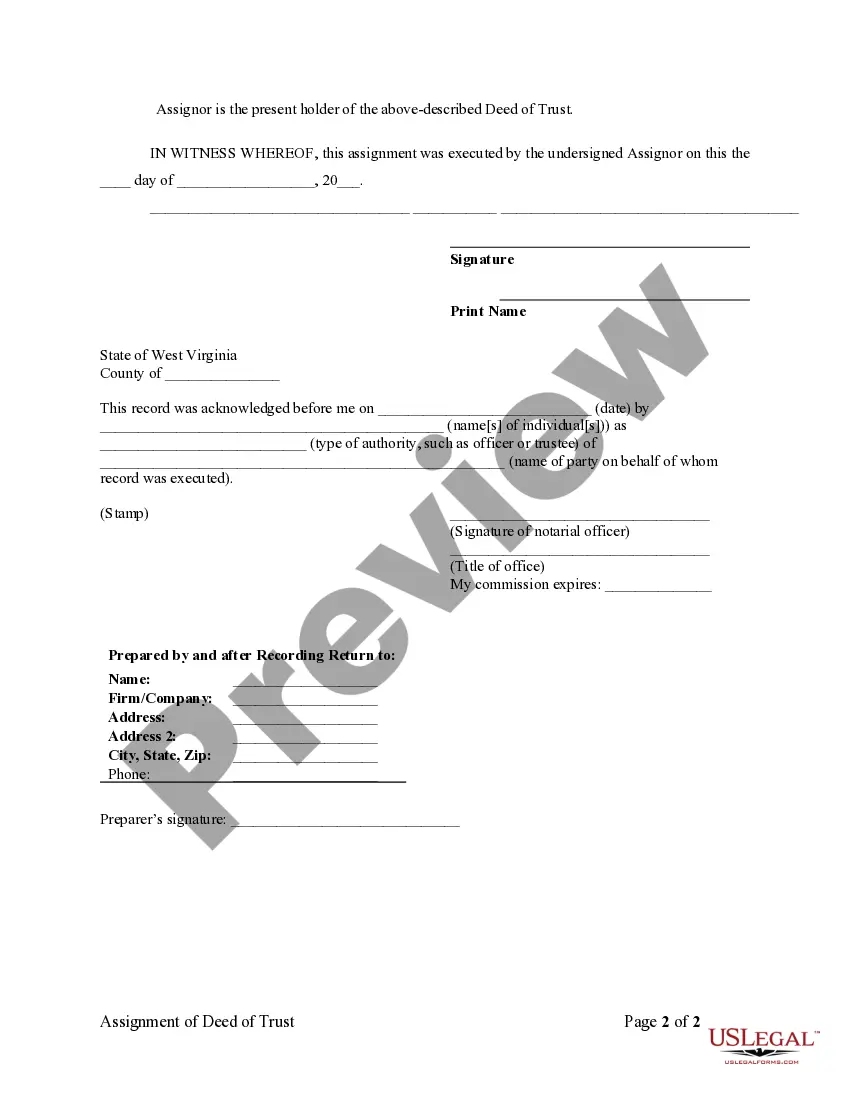 Preview Assignment of Deed of Trust by Individual Mortgage Holder