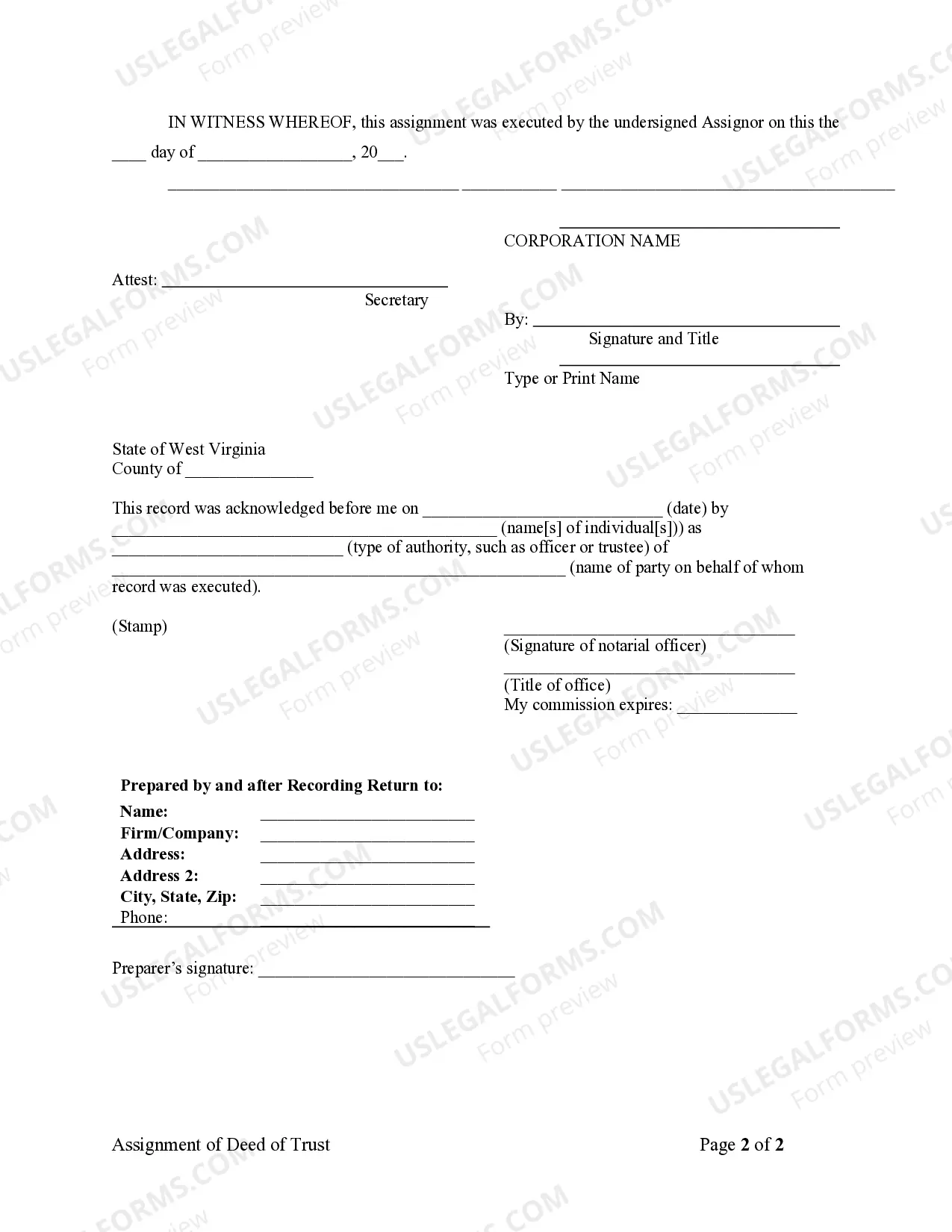 Preview Assignment of Deed of Trust by Corporate Mortgage Holder