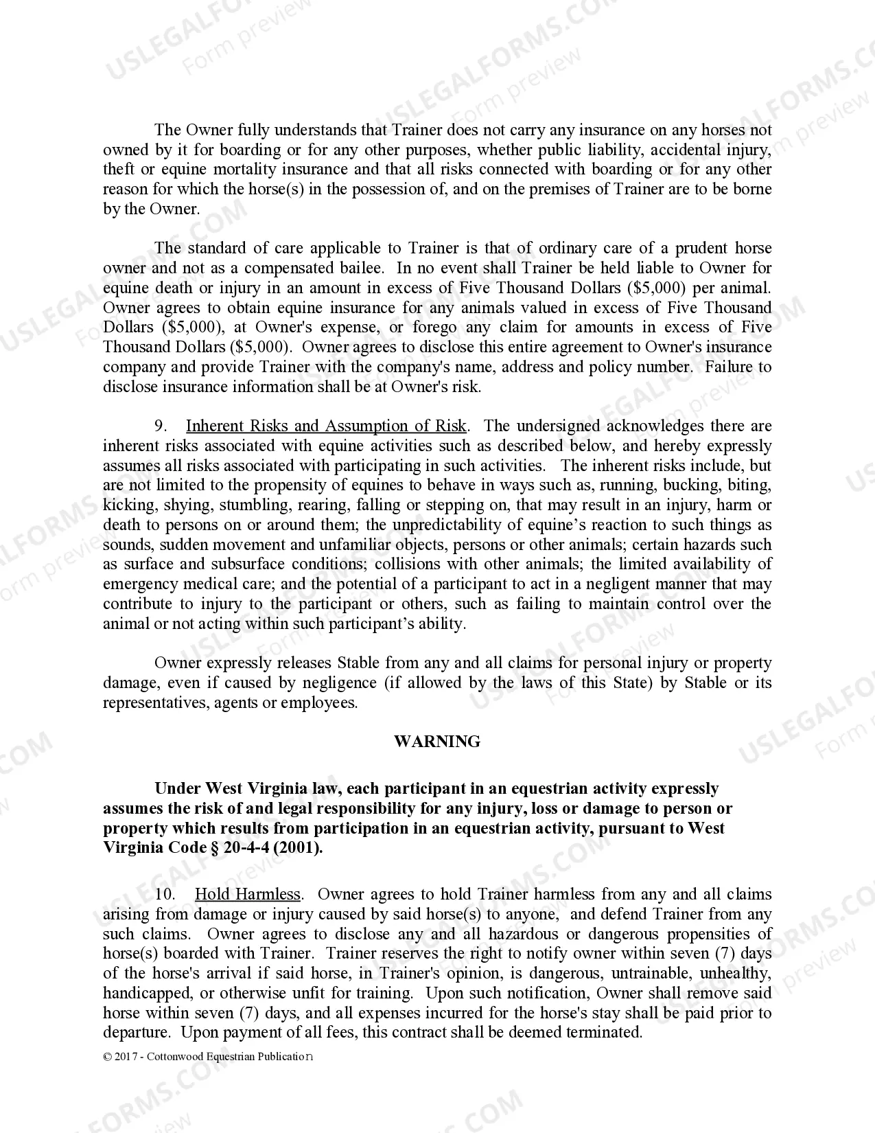 Preview Training Contract - Horse Equine Forms