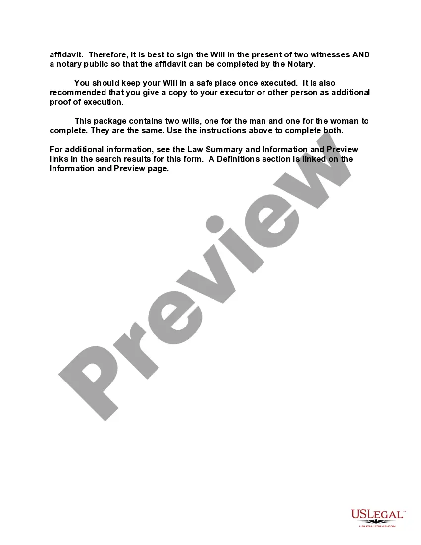 Preview Mutual Wills containing Last Will and Testaments for Man and Woman living together not Married with No Children