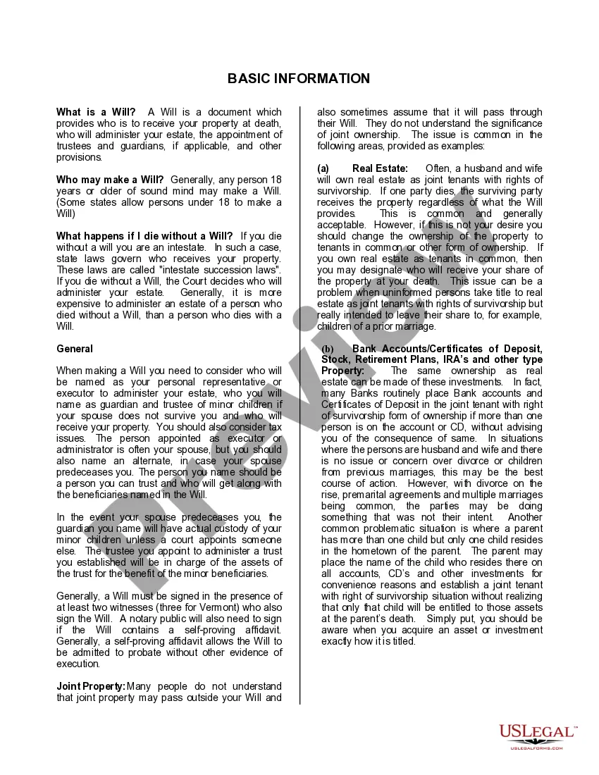 Preview Mutual Wills containing Last Will and Testaments for Man and Woman living together not Married with No Children