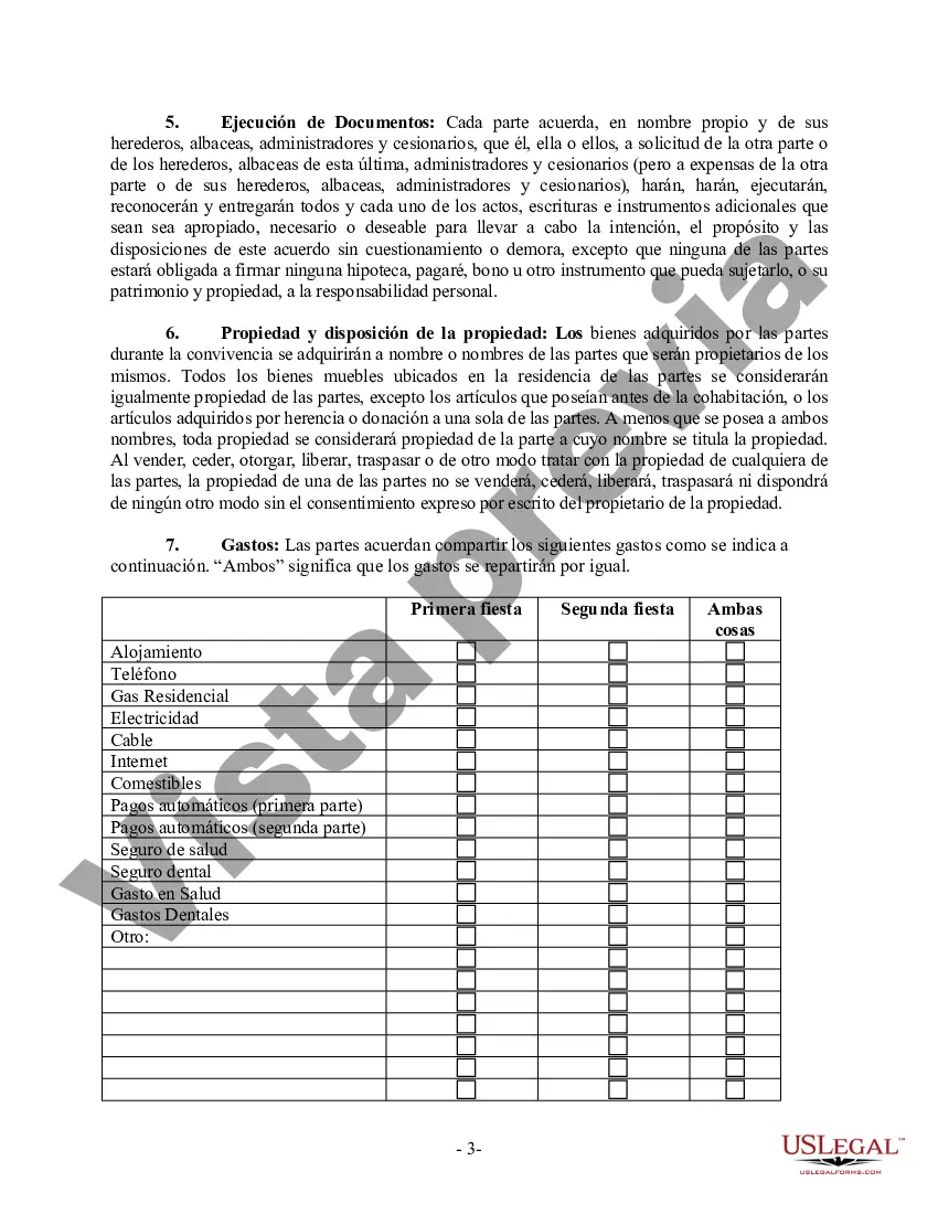 Preview Acuerdo de convivencia no marital de convivencia
