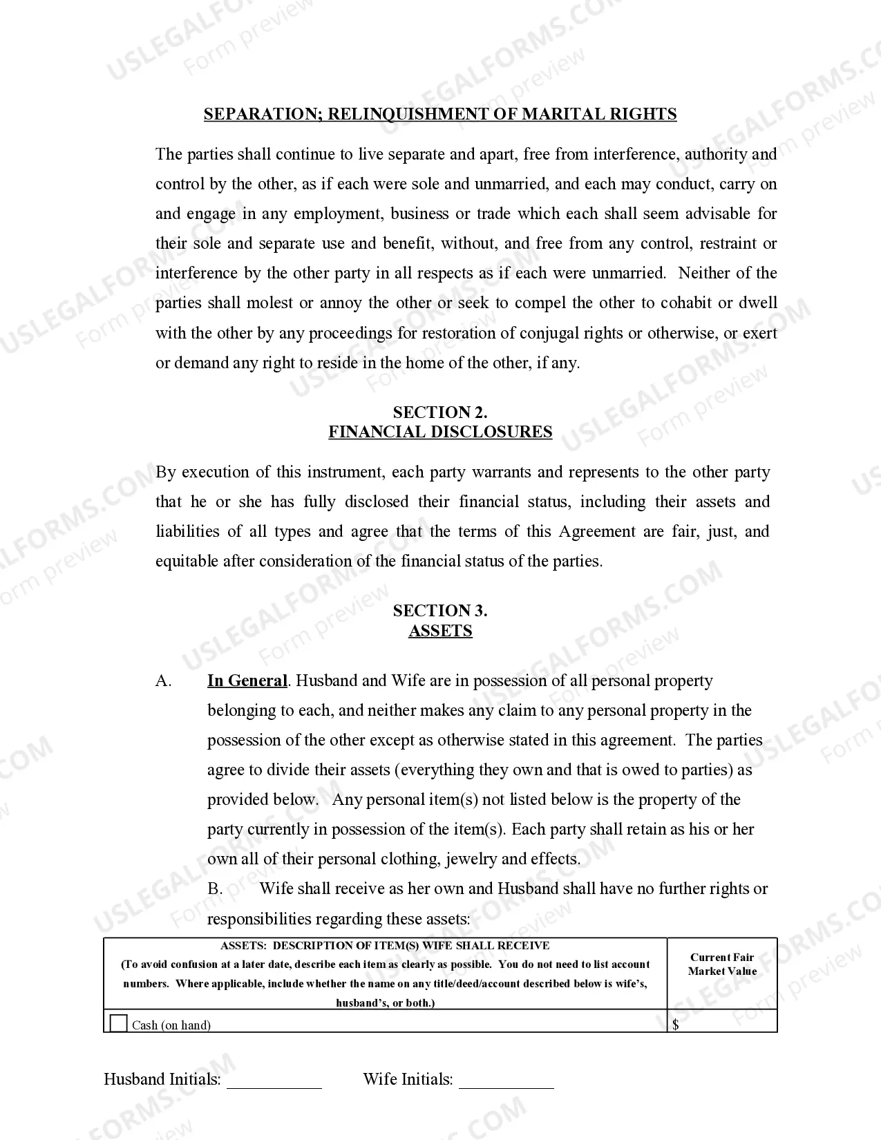 Preview Marital Domestic Separation and Property Settlement Agreement Adult Children