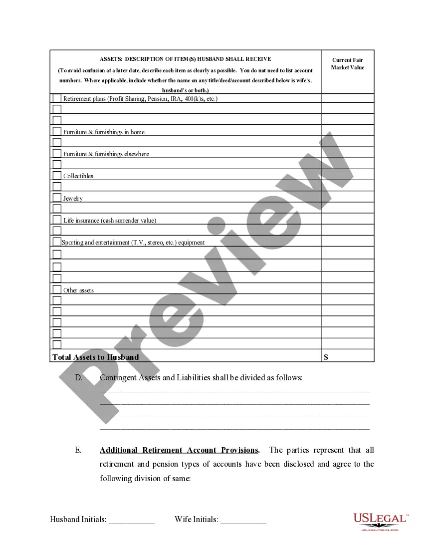Preview Marital Domestic Separation and Property Settlement Agreement no children