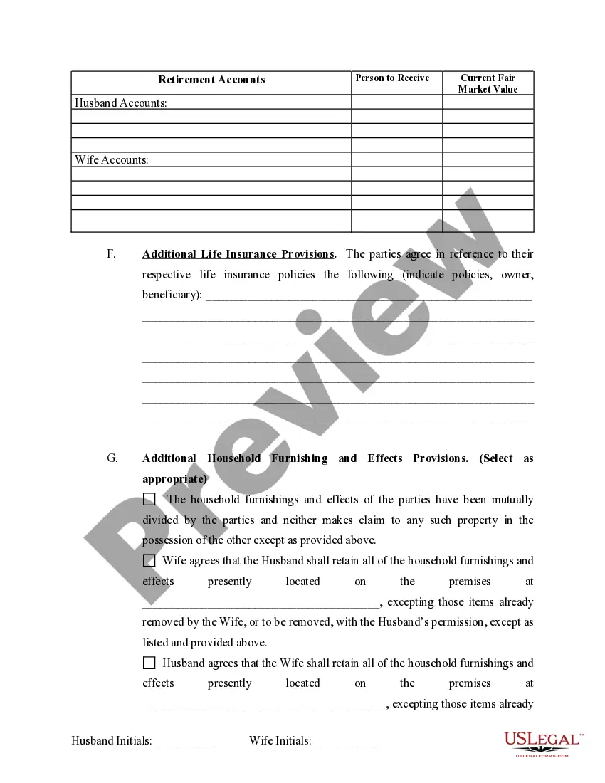 Preview Marital Domestic Separation and Property Settlement Agreement no children