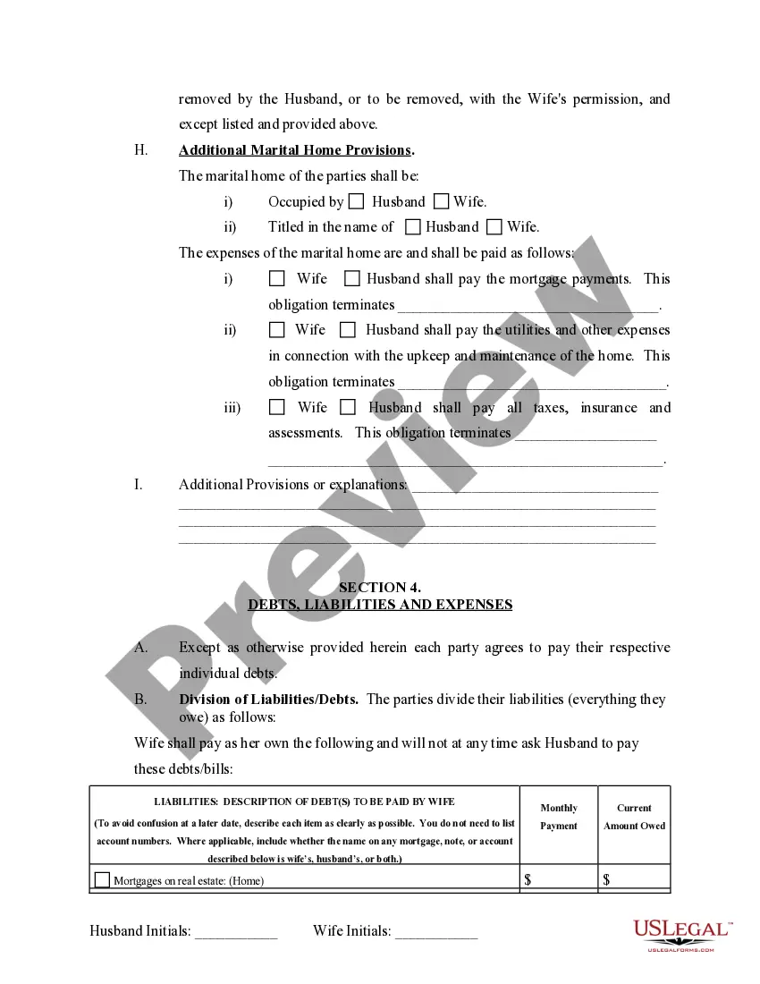 Preview Marital Domestic Separation and Property Settlement Agreement no children