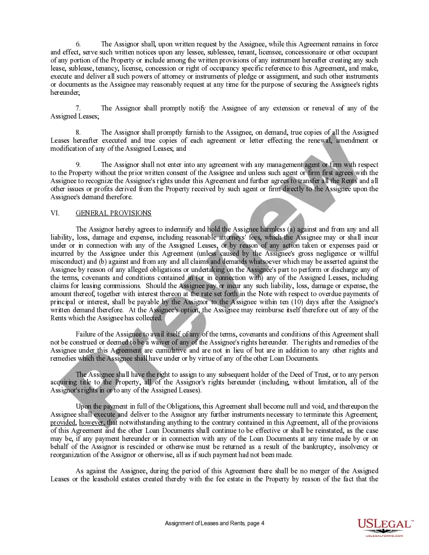 Preview Assignment of Lease and Rent from Borrower to Lender