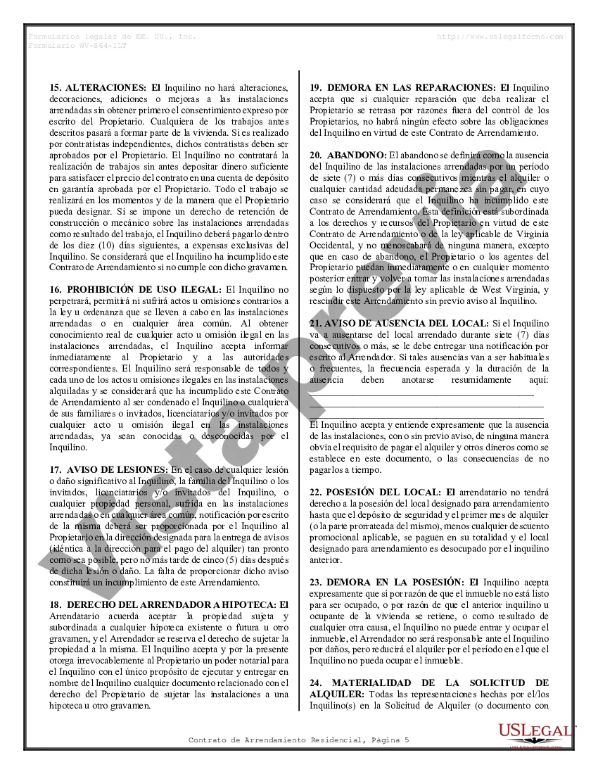 Preview Arrendamiento residencial o contrato de alquiler de mes a mes