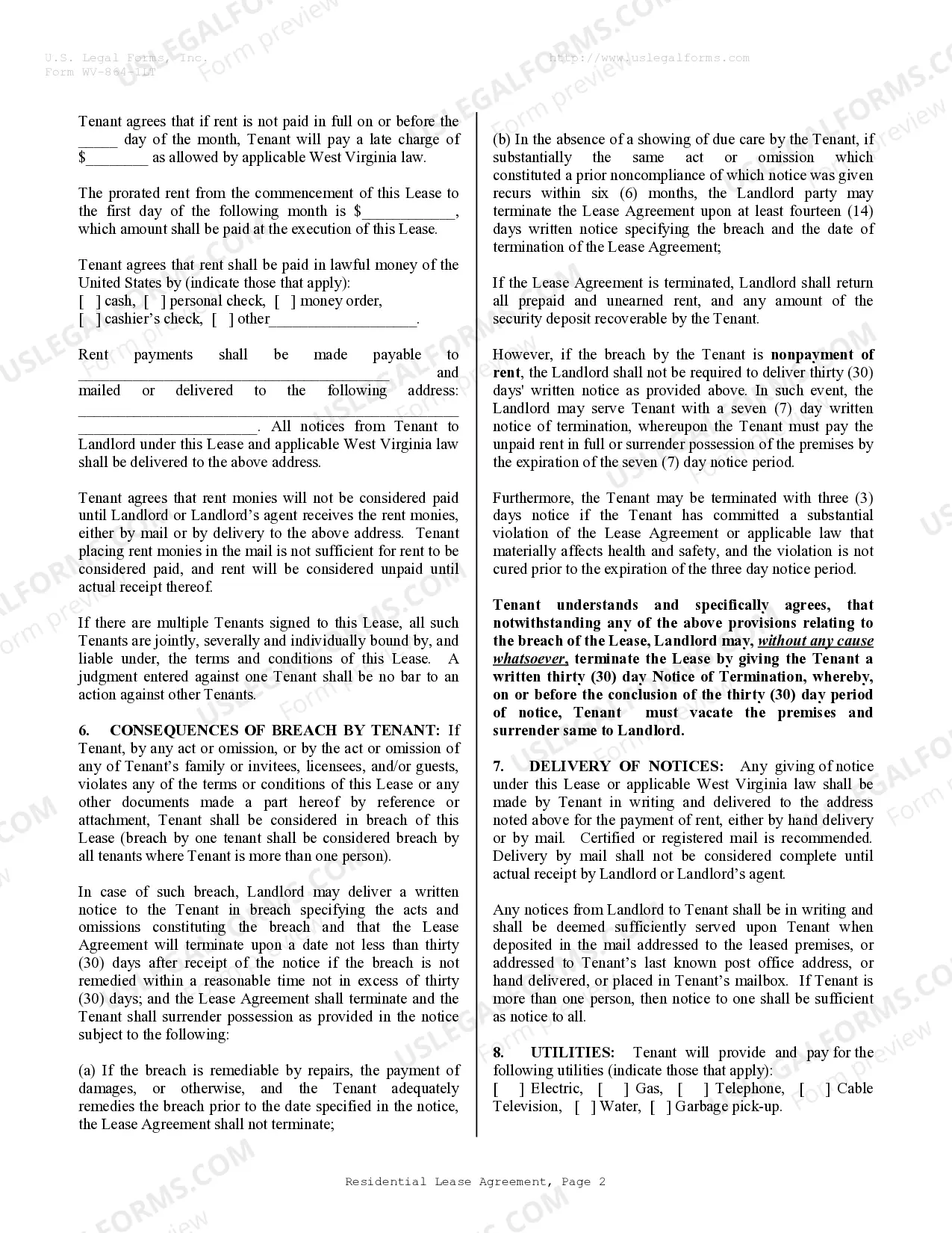 Preview Residential Lease or Rental Agreement for Month to Month