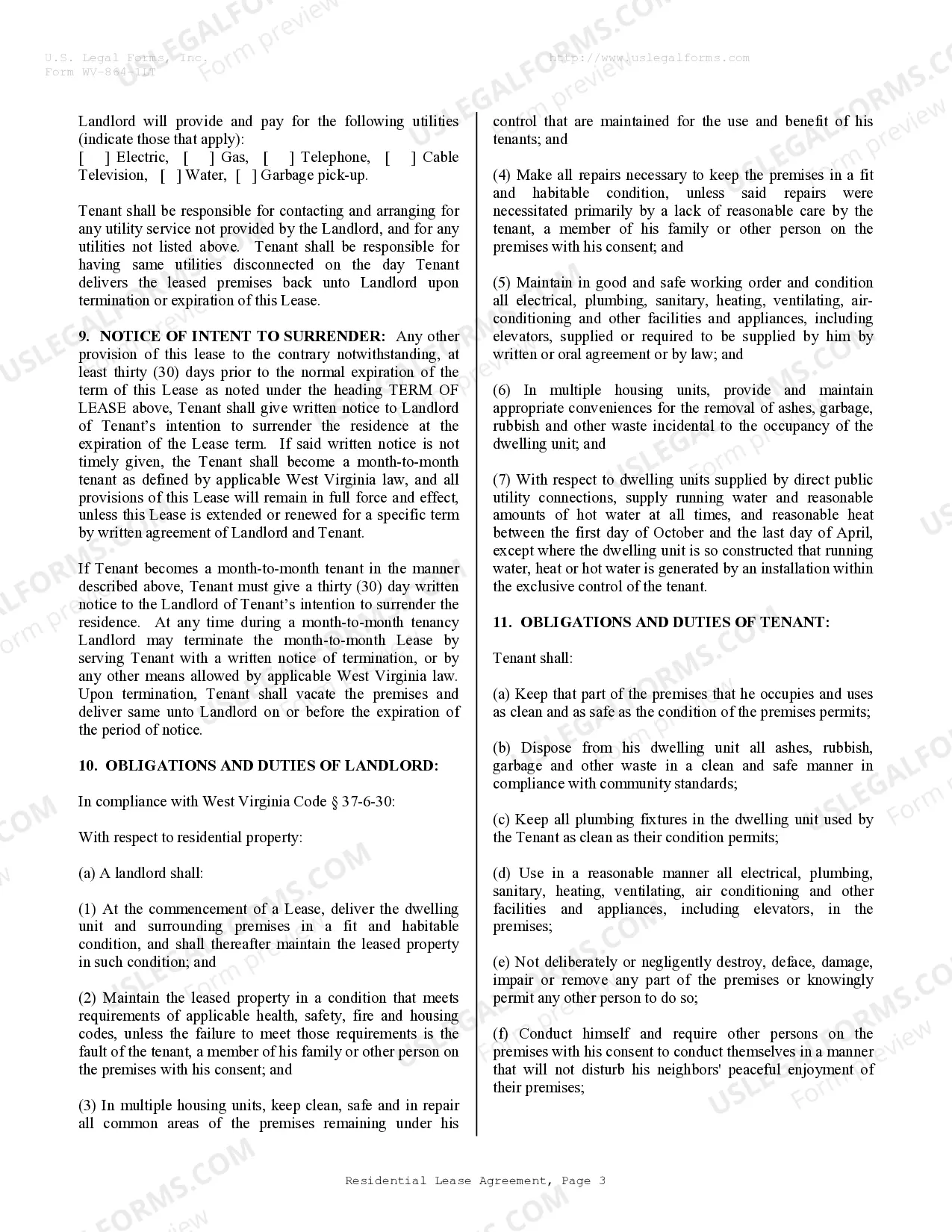 Preview Residential Lease or Rental Agreement for Month to Month
