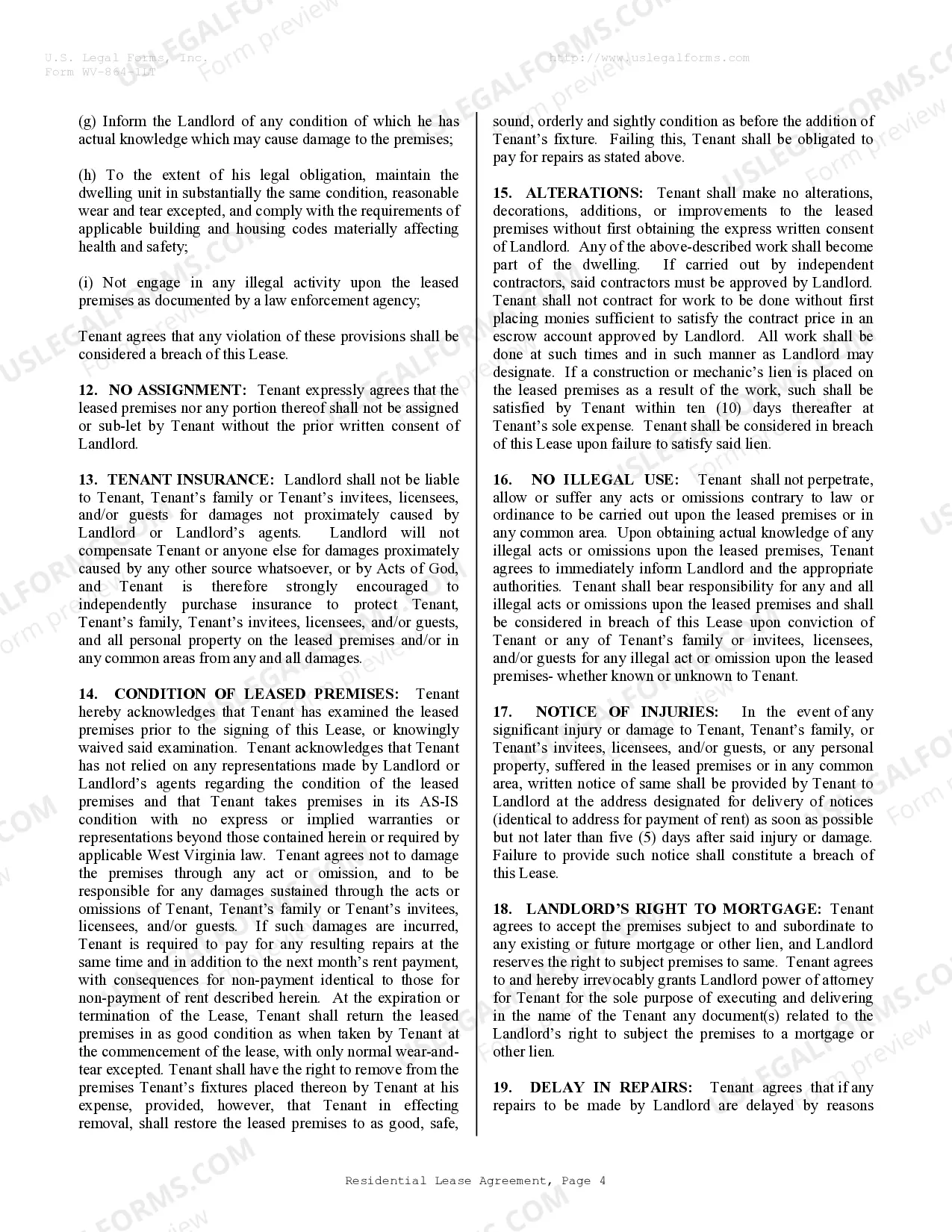 Preview Residential Lease or Rental Agreement for Month to Month