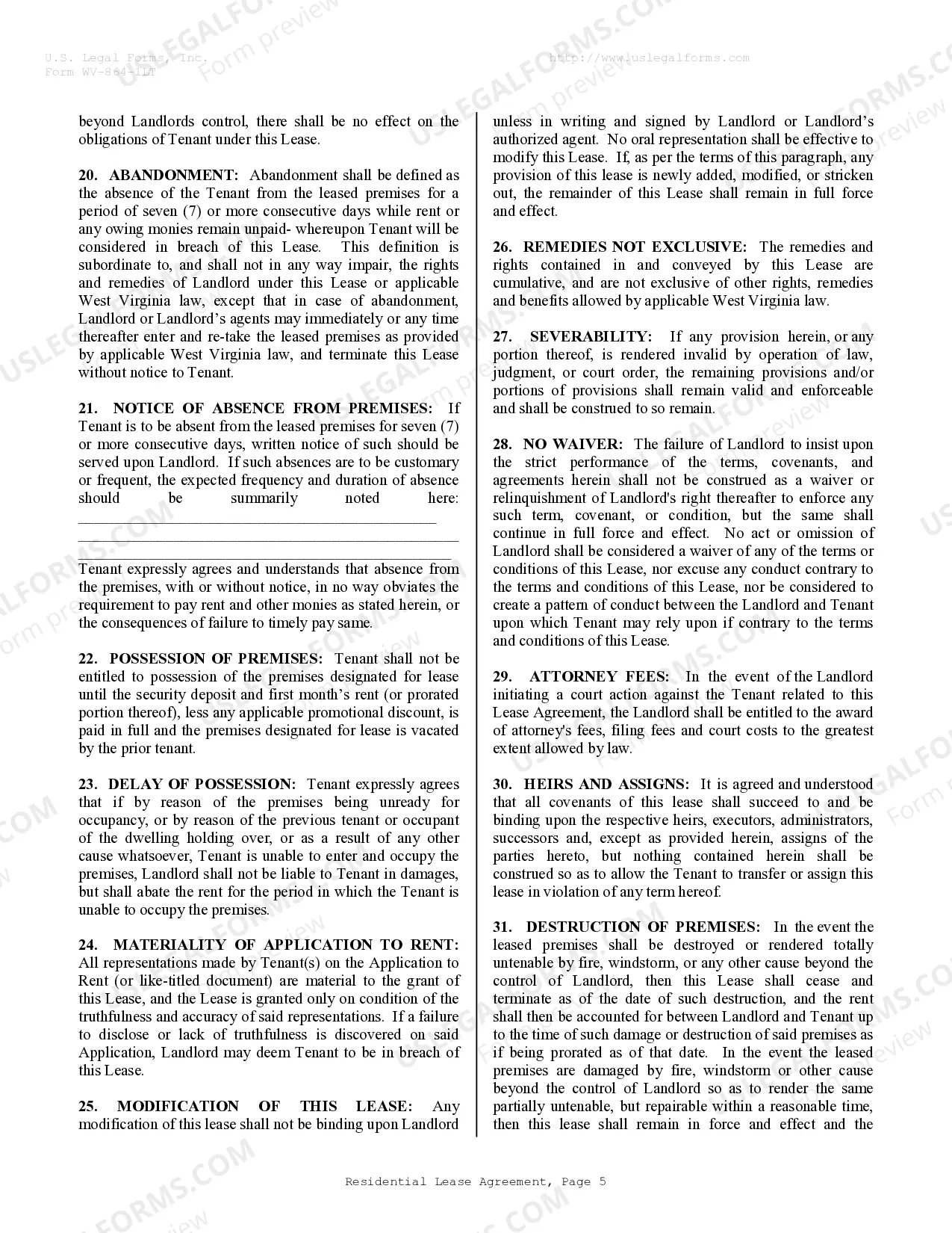 Preview Residential Lease or Rental Agreement for Month to Month