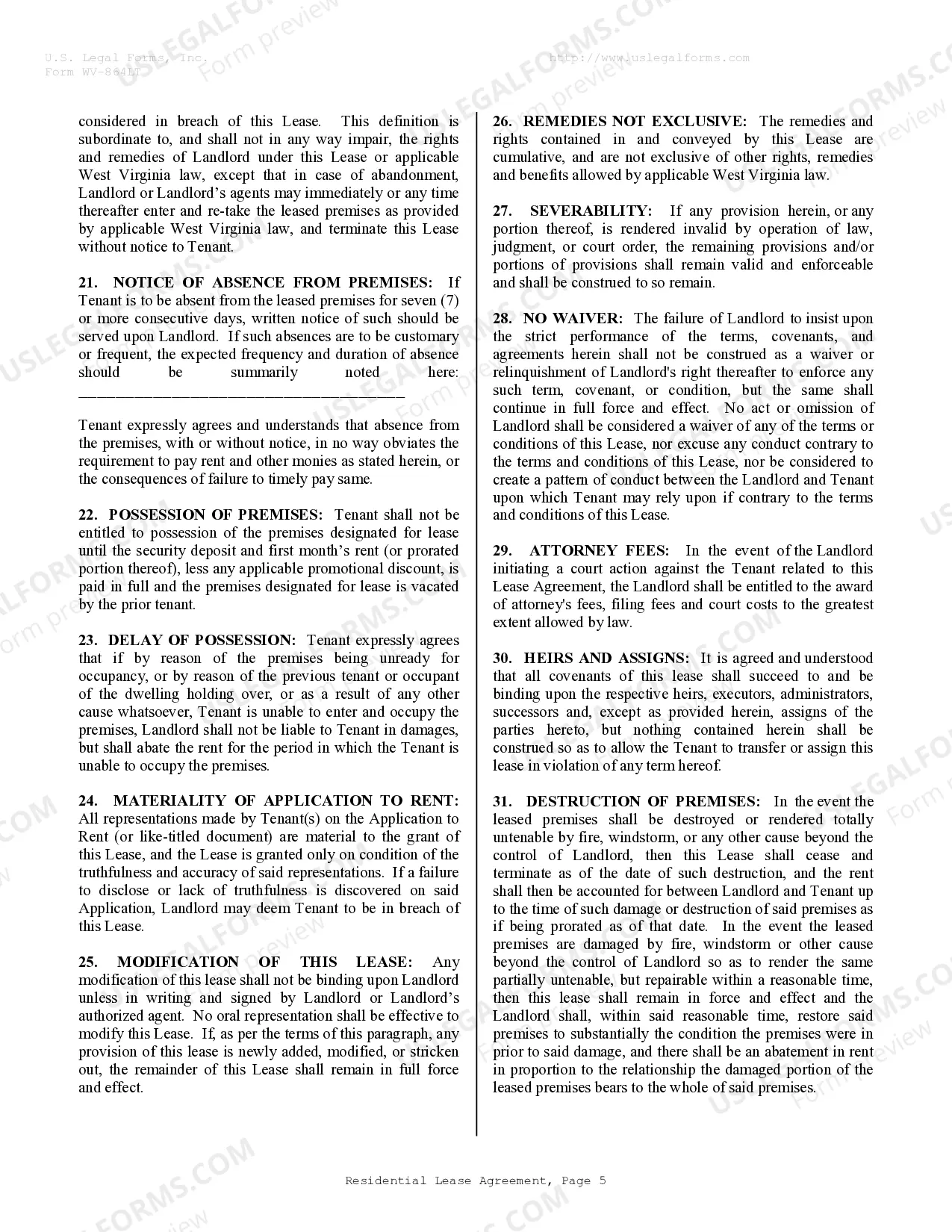 Preview Residential Rental Lease Agreement