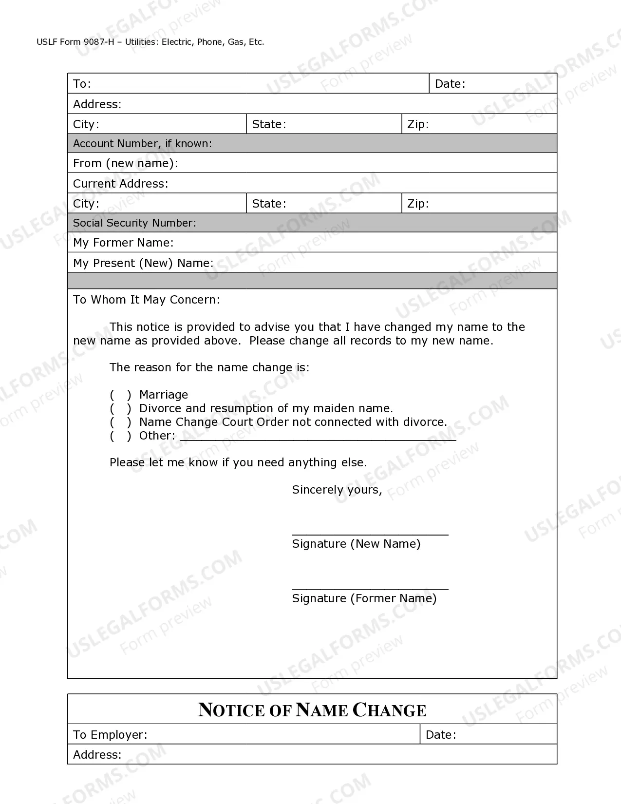 Preview Name Change Notification Package for Brides, Court Ordered Name Change, Divorced, Marriage