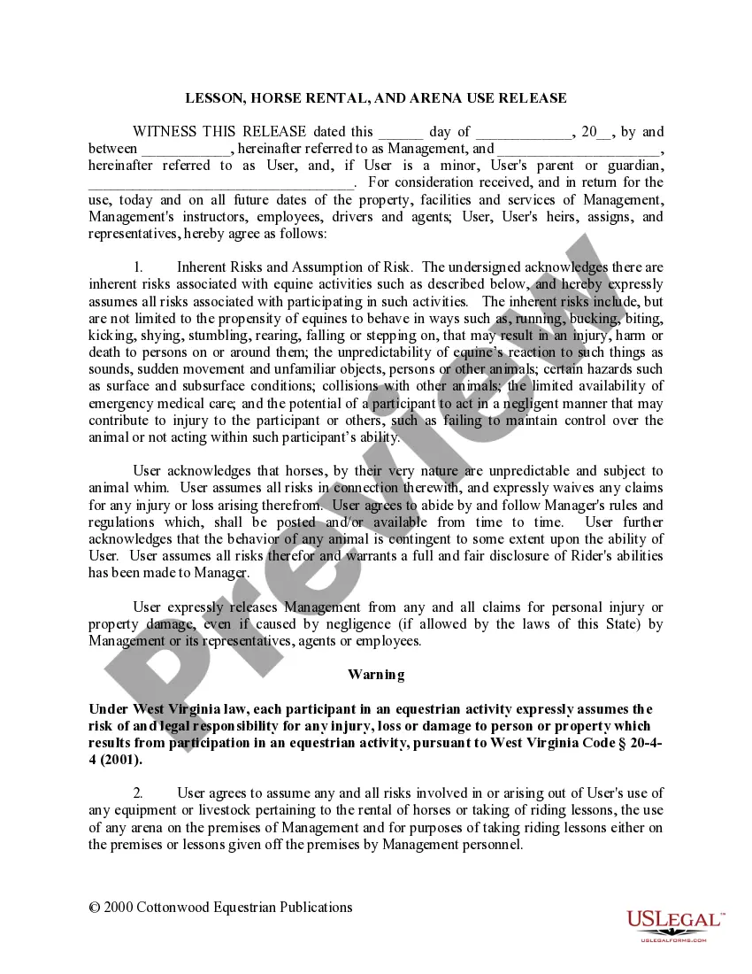 Preview West Virginia Horse Equine Forms Package