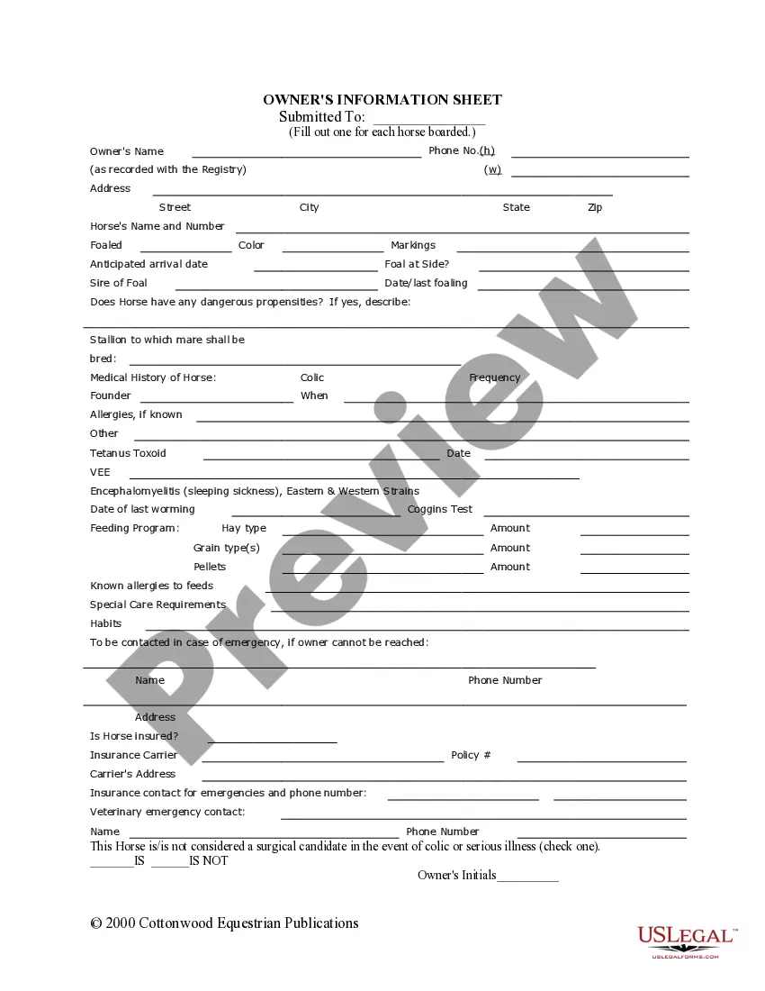 Preview West Virginia Horse Equine Forms Package