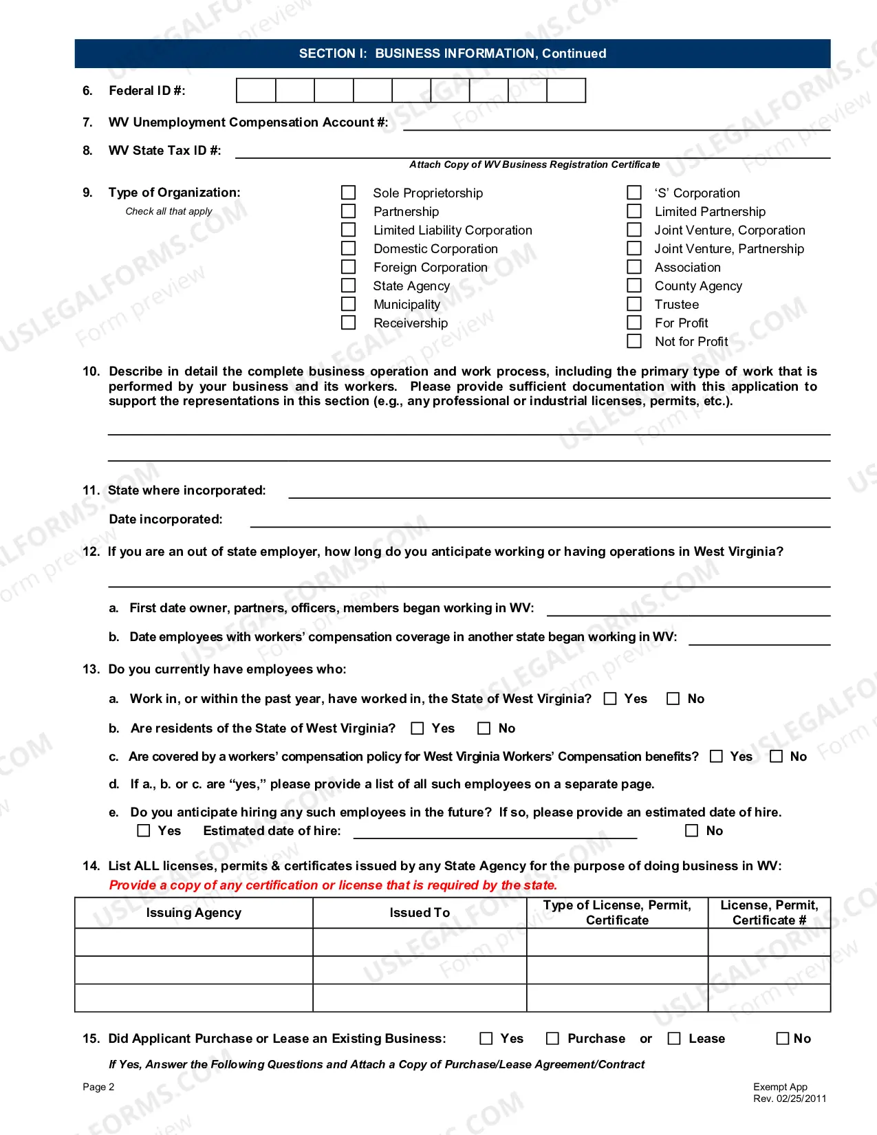 Preview Application for Exemption from West Virginia Workers Compensation Coverage