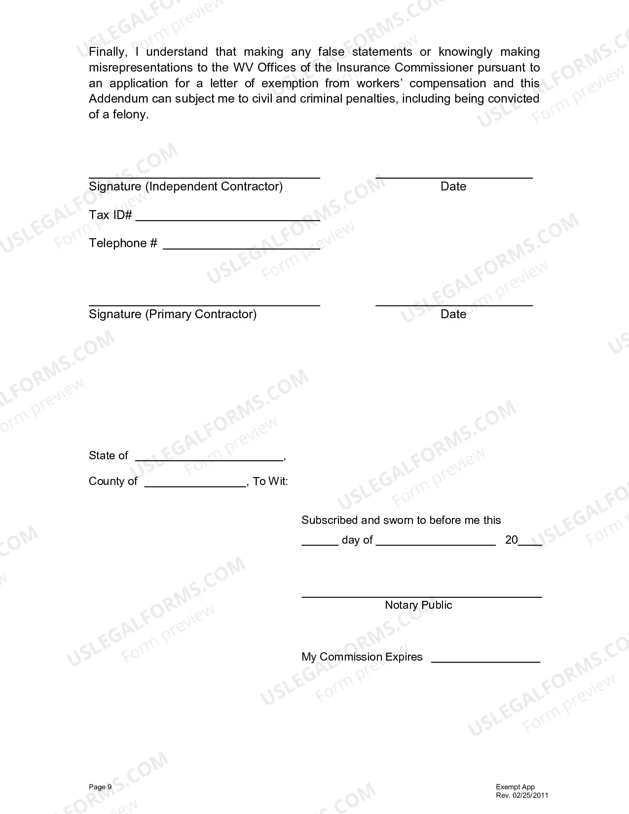 Preview Application for Exemption from West Virginia Workers Compensation Coverage