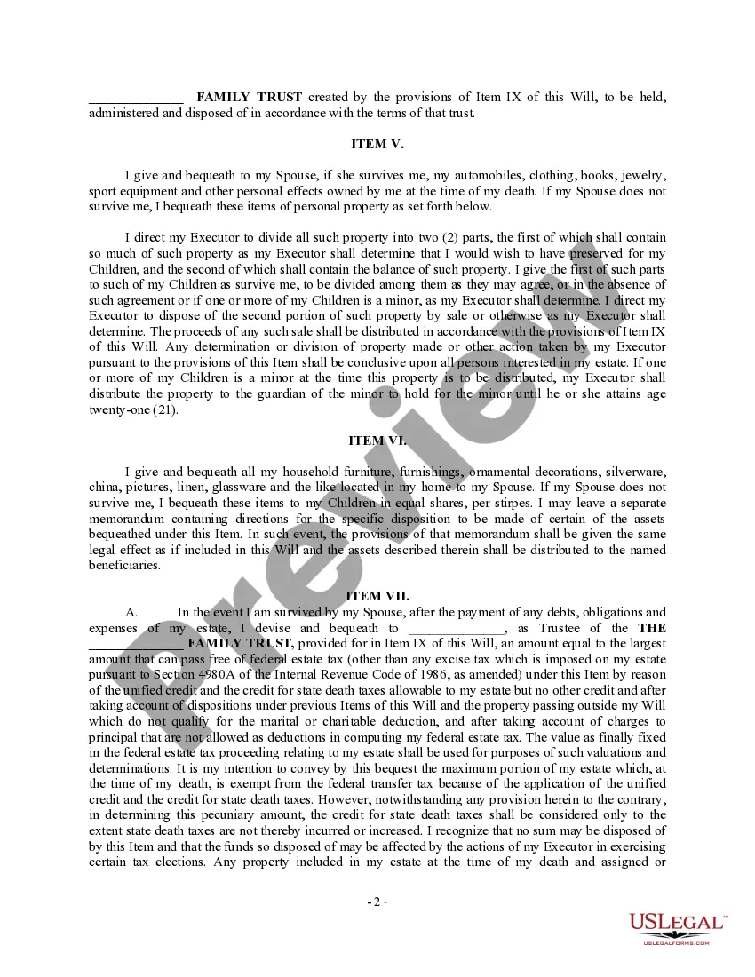 Preview Complex Will with Credit Shelter Marital Trust for Large Estates