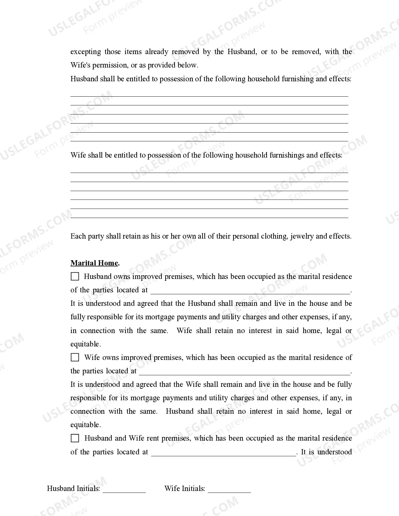 Preview Marital Domestic Separation and Property Settlement Agreement Minor Children no Joint Property or Debts where Divorce Action Filed