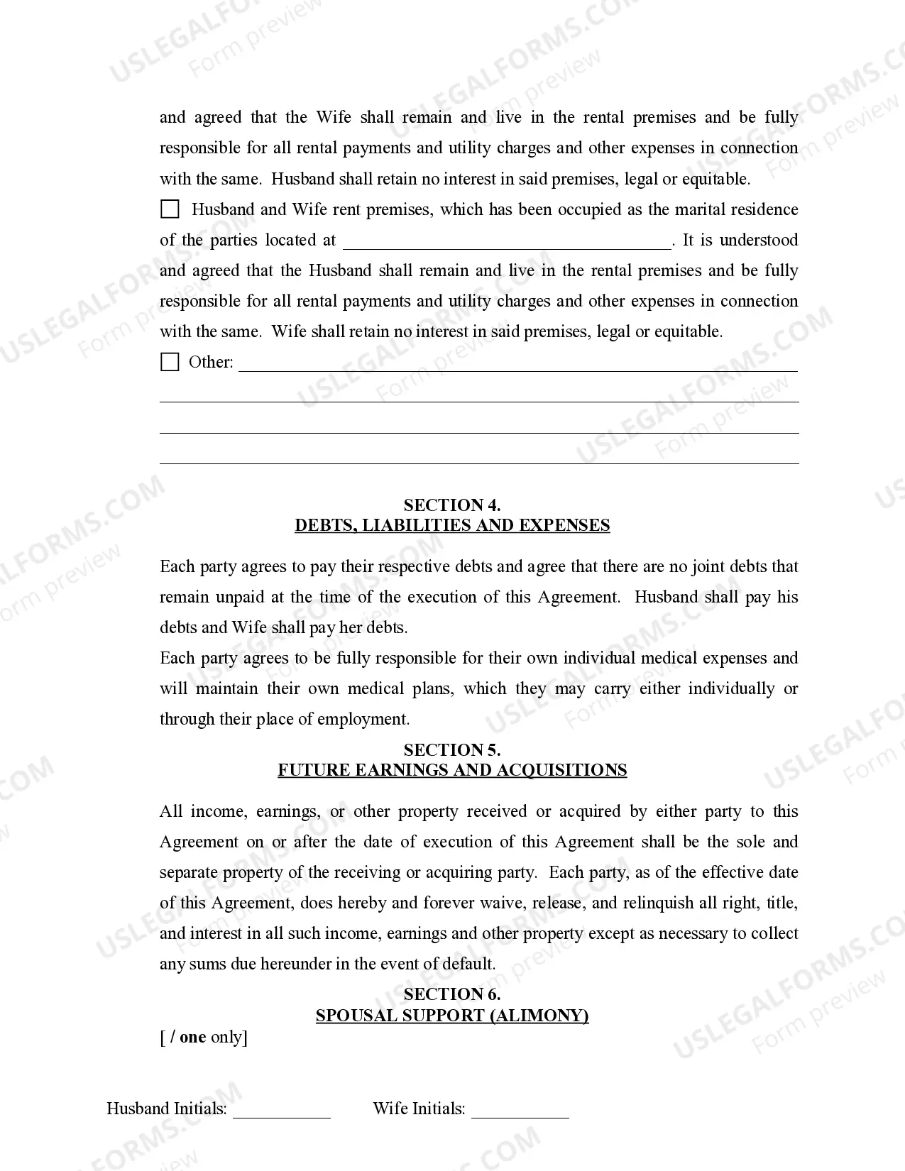 Preview Marital Domestic Separation and Property Settlement Agreement Minor Children no Joint Property or Debts where Divorce Action Filed