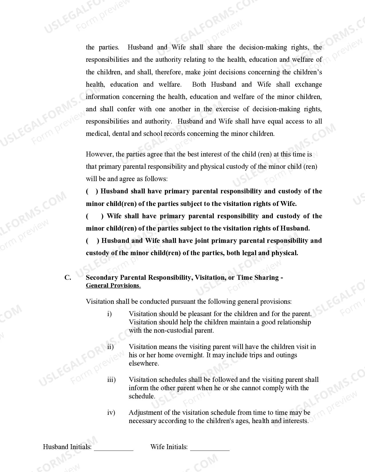 Preview Marital Domestic Separation and Property Settlement Agreement Minor Children no Joint Property or Debts where Divorce Action Filed