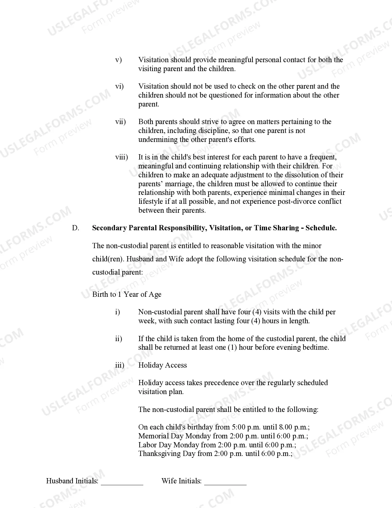 Preview Marital Domestic Separation and Property Settlement Agreement Minor Children no Joint Property or Debts where Divorce Action Filed