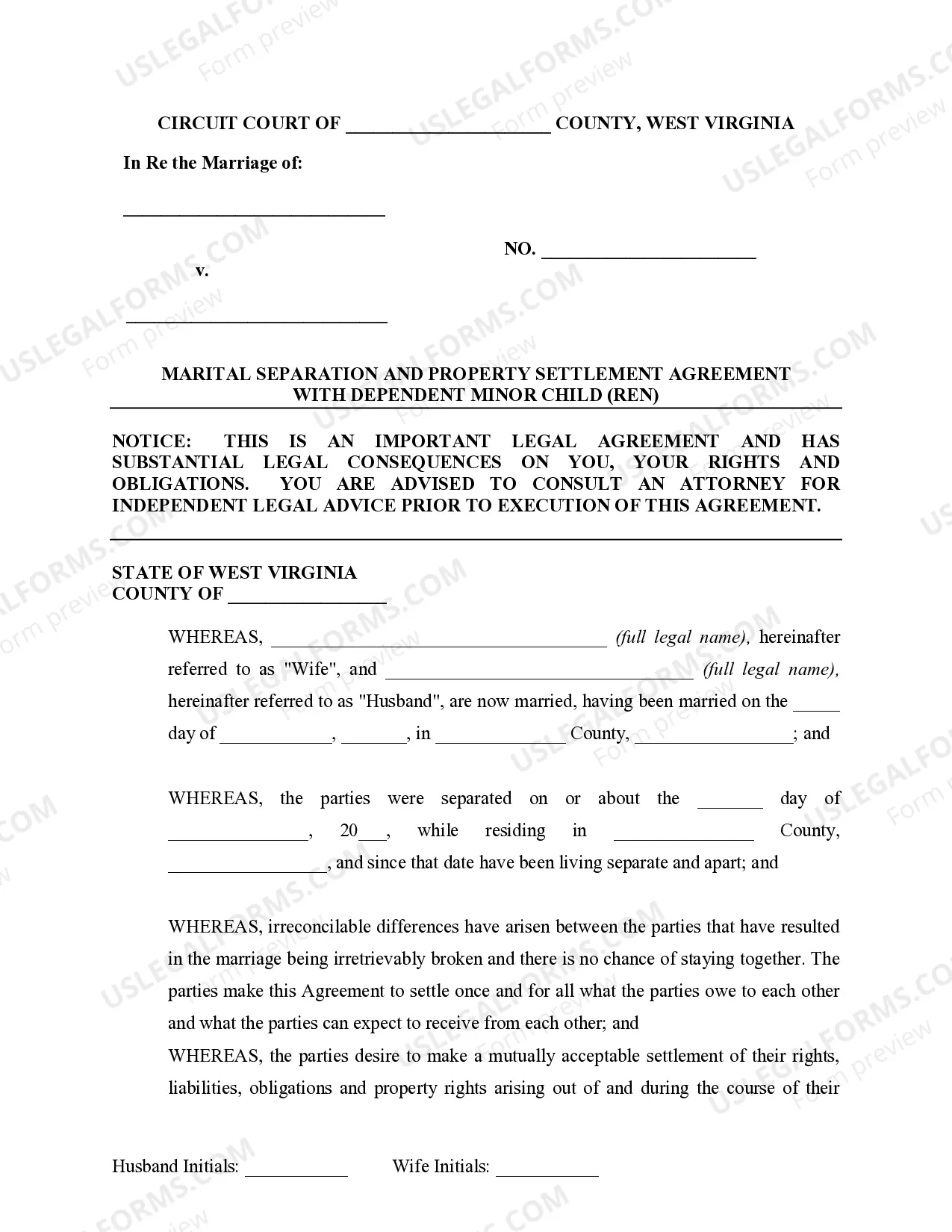 Preview Marital Domestic Separation and Property Settlement Agreement Minor Children Parties May have Joint Property or Debts where Divorce Action Filed