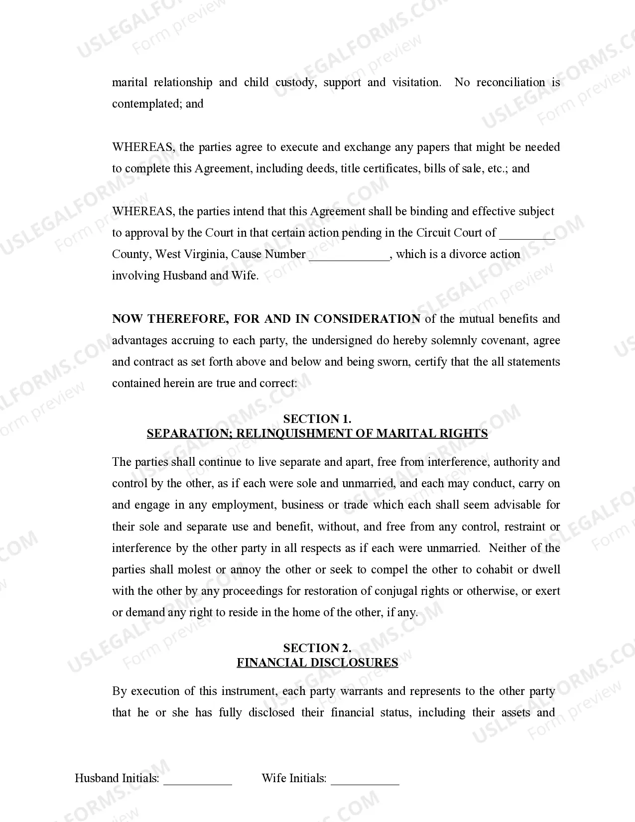 Preview Marital Domestic Separation and Property Settlement Agreement Minor Children Parties May have Joint Property or Debts where Divorce Action Filed
