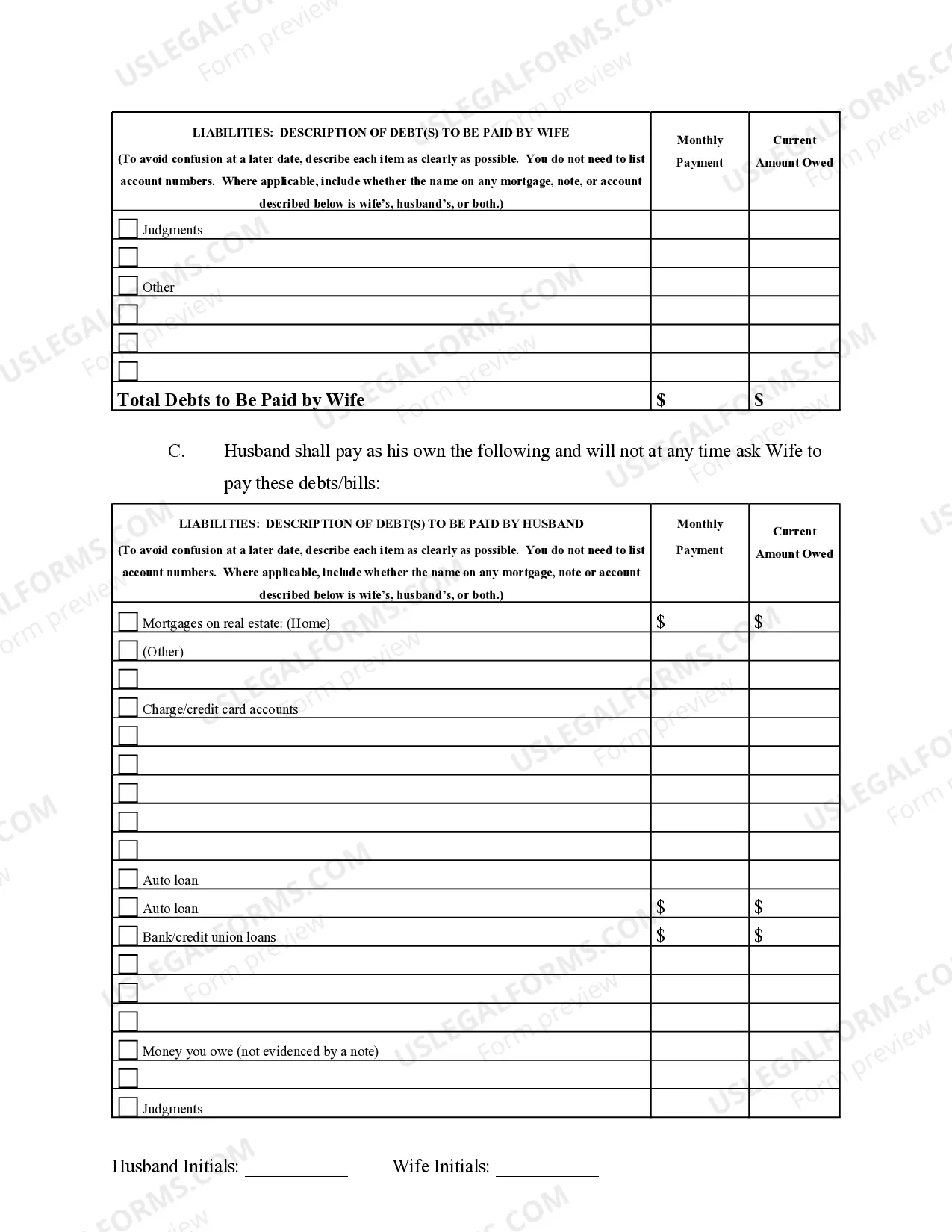 Preview Marital Domestic Separation and Property Settlement Agreement no Children parties may have Joint Property or Debts where Divorce Action Filed