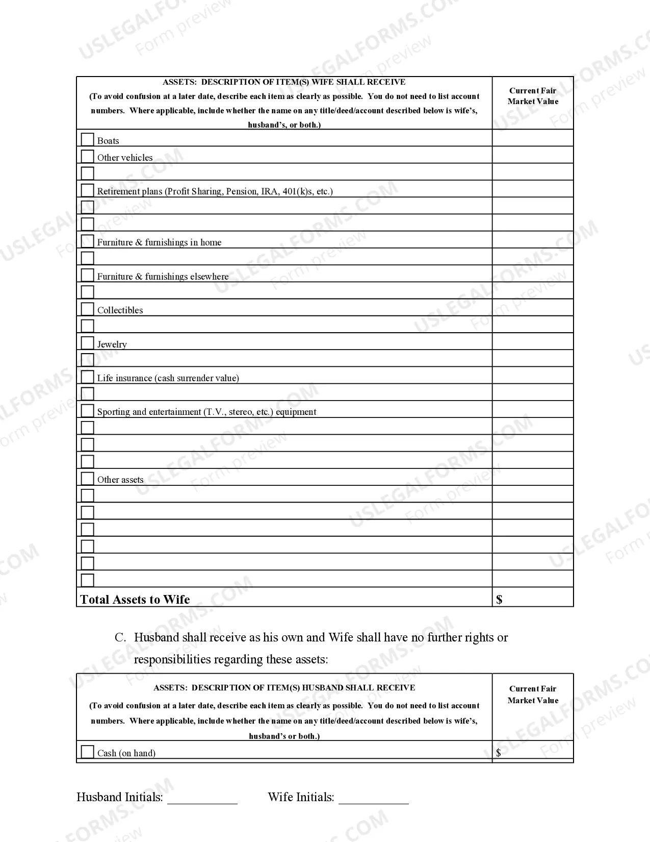 Preview Marital Domestic Separation and Property Settlement Agreement no Children parties may have Joint Property or Debts where Divorce Action Filed