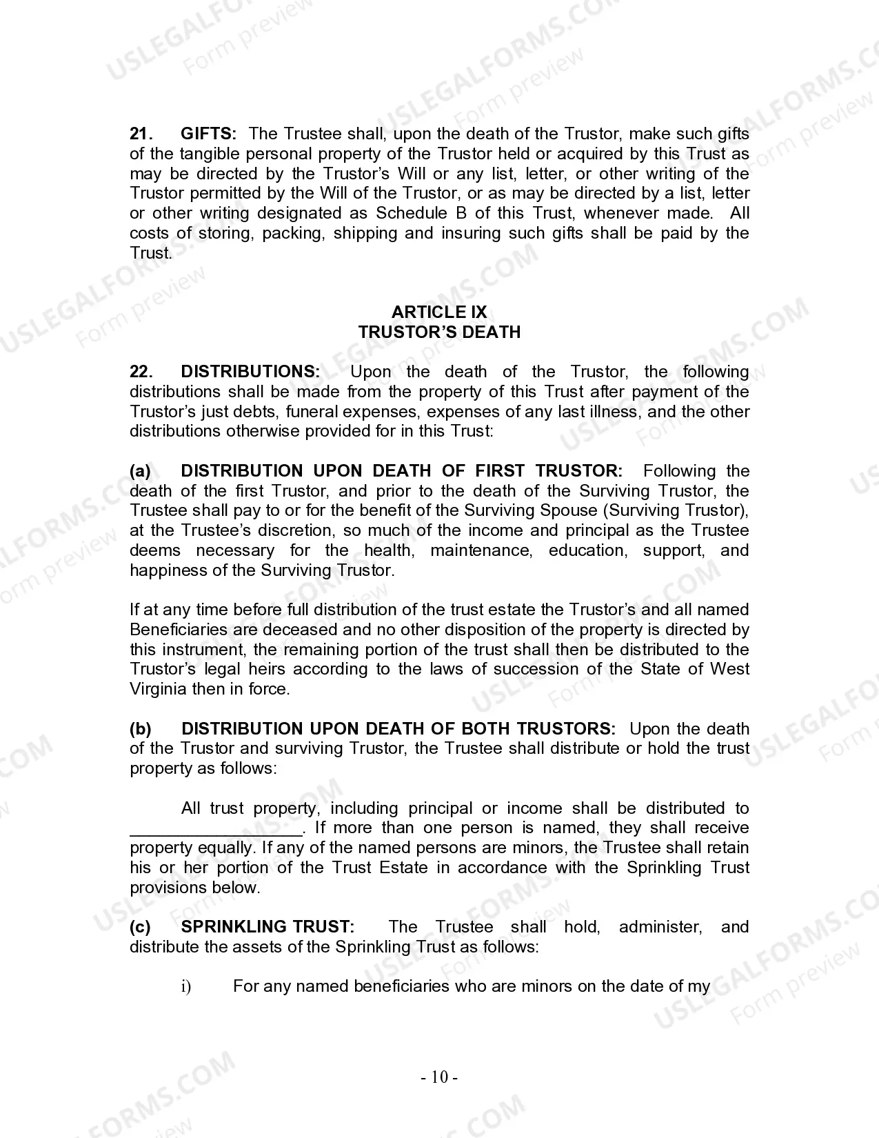 Preview Revocable Living Trust for Husband and Wife with No Children