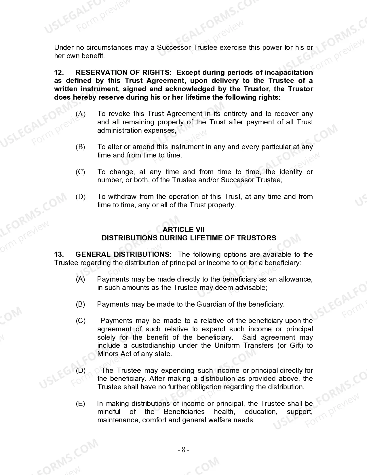 Preview Revocable Living Trust for Husband and Wife with No Children