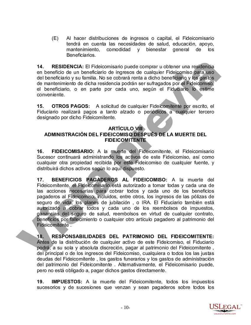 Preview Fideicomiso en Vida para Individuos Solteros, Divorciados o Viudos o Viudos sin Hijos
