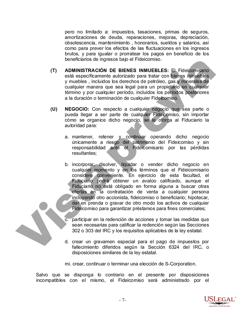 Preview Fideicomiso en Vida para Individuos Solteros, Divorciados o Viudos o Viudos sin Hijos