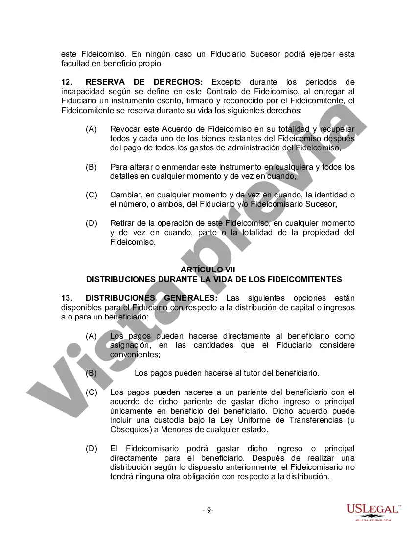 Preview Fideicomiso en Vida para Individuos Solteros, Divorciados o Viudos o Viudos sin Hijos