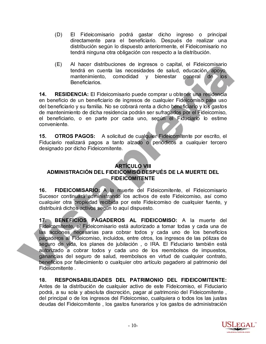 Preview Fideicomiso en Vida para Individuos Solteros, Divorciados o Viudos o Viudos con Hijos