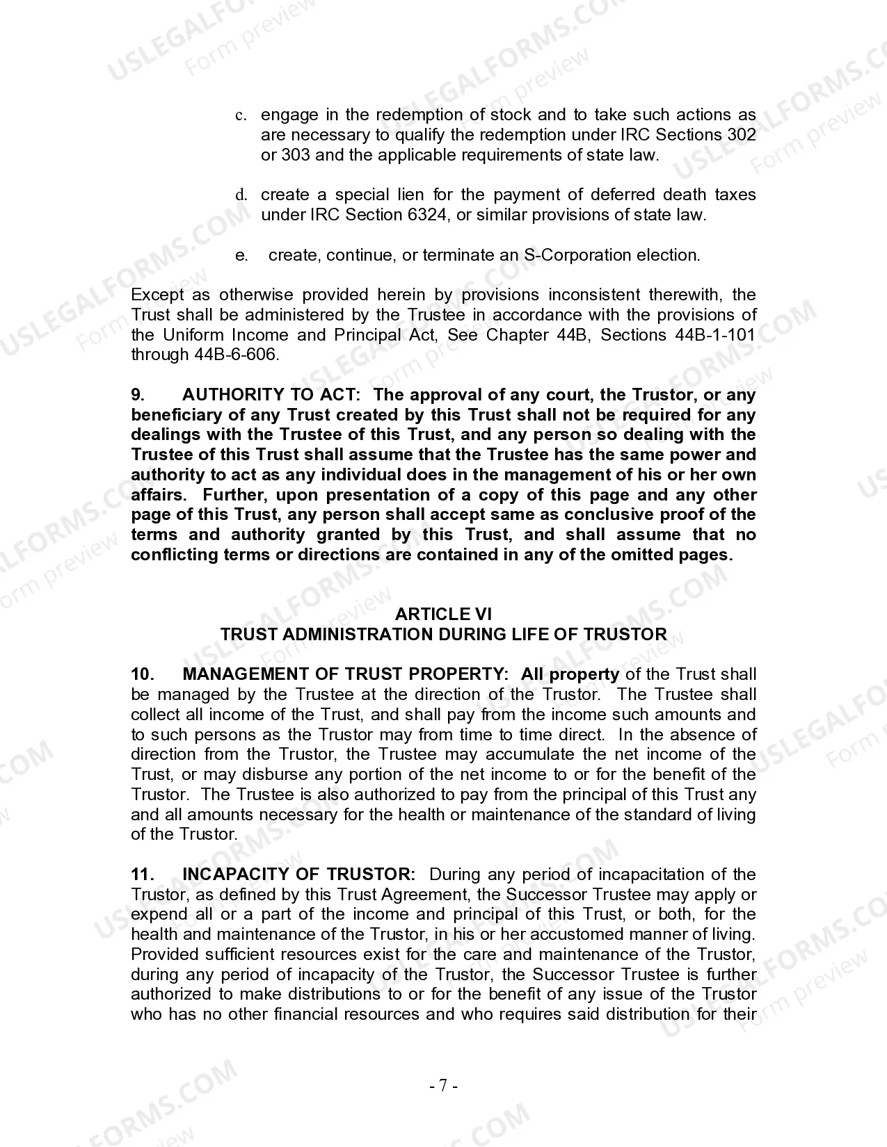 Preview Living Trust for Individual Who is Single, Divorced or Widow or Widower with Children