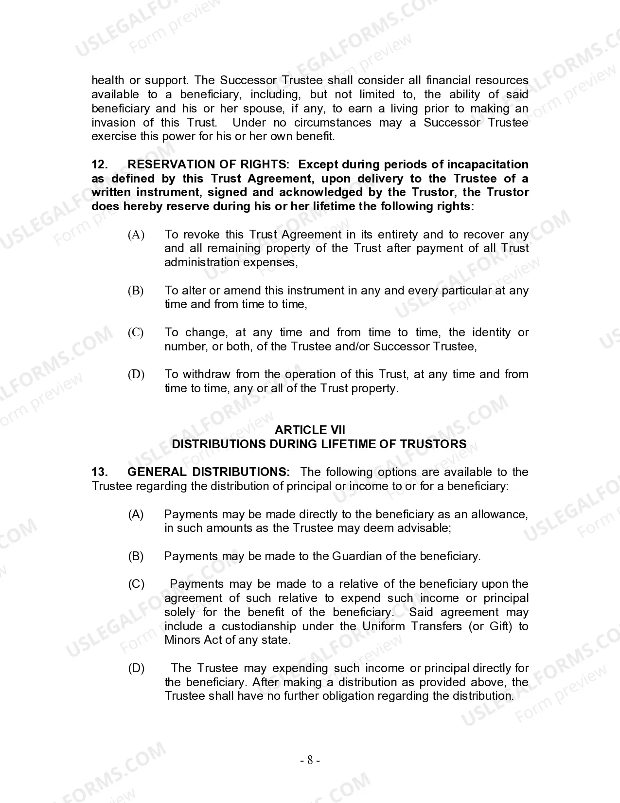 Preview Living Trust for Individual Who is Single, Divorced or Widow or Widower with Children