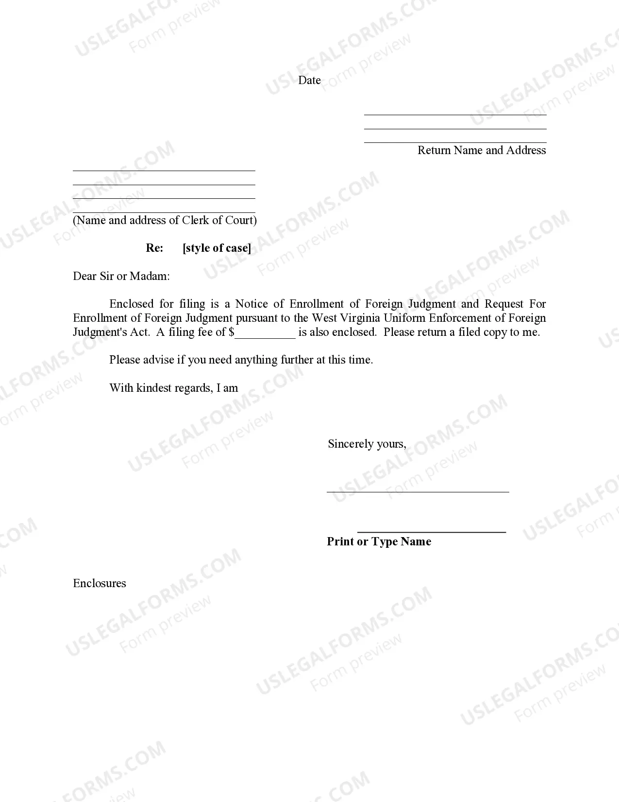 Preview West Virginia Foreign Judgment Enrollment